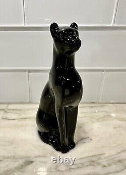 Stunning MCM Handcrafted Black Glass Egyptian Cat or Panther Statue 6 Heavy