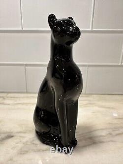 Stunning MCM Handcrafted Black Glass Egyptian Cat or Panther Statue 6 Heavy