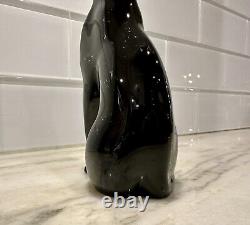Stunning MCM Handcrafted Black Glass Egyptian Cat or Panther Statue 6 Heavy