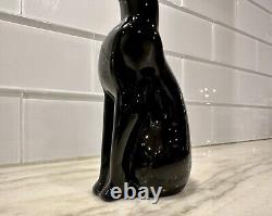 Stunning MCM Handcrafted Black Glass Egyptian Cat or Panther Statue 6 Heavy