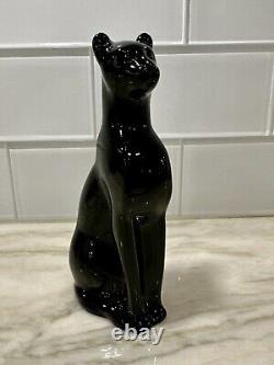 Stunning MCM Handcrafted Black Glass Egyptian Cat or Panther Statue 6 Heavy