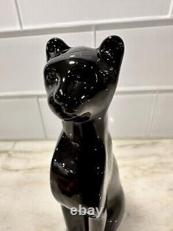 Stunning MCM Handcrafted Black Glass Egyptian Cat or Panther Statue 6 Heavy