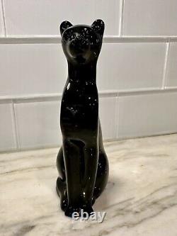 Stunning MCM Handcrafted Black Glass Egyptian Cat or Panther Statue 6 Heavy