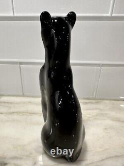 Stunning MCM Handcrafted Black Glass Egyptian Cat or Panther Statue 6 Heavy