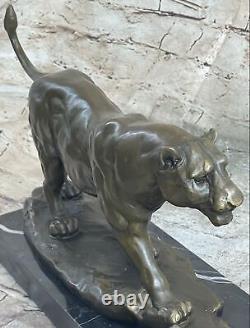 Superb Art Deco 100% Large Bronze Puma Leopard Jaguar Big Cat Sculpture