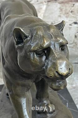 Superb Art Deco 100% Large Bronze Puma Leopard Jaguar Big Cat Sculpture Deco