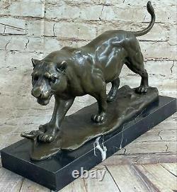 Superb Art Deco 100% Large Bronze Puma Leopard Jaguar Big Cat Sculpture Deco Art