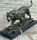Superb Art Deco 100% Large Bronze Puma Leopard Jaguar Big Cat Sculpture Deco Art