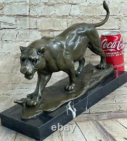 Superb Art Deco 100% Large Bronze Puma Leopard Jaguar Big Cat Sculpture Deco Art