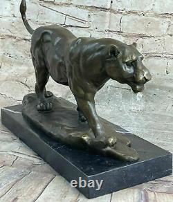 Superb Art Deco 100% Large Bronze Puma Leopard Jaguar Big Cat Sculpture Deco Art