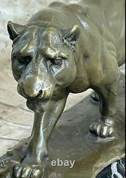 Superb Art Deco 100% Large Bronze Puma Leopard Jaguar Big Cat Sculpture Deco Art