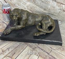 Superb Art Deco 100% Large Bronze Puma/leopard/ Jaguar/ Big Cat Sculpture Art
