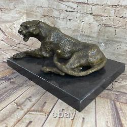 Superb Art Deco 100% Large Bronze Puma/leopard/ Jaguar/ Big Cat Sculpture Art