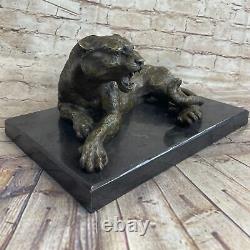 Superb Art Deco 100% Large Bronze Puma/leopard/ Jaguar/ Big Cat Sculpture Art