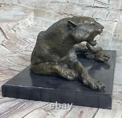 Superb Art Deco 100% Large Bronze Puma/leopard/ Jaguar/ Big Cat Sculpture Art