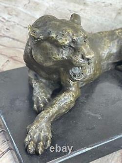 Superb Art Deco 100% Large Bronze Puma/leopard/ Jaguar/ Big Cat Sculpture Art