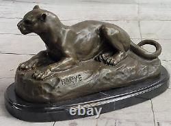 Superb Art Deco 100% Large Bronze Puma/leopard/ Jaguar/ Big Cat Sculpture Deco