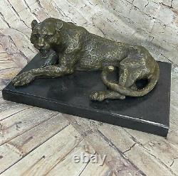 Superb Art Deco 100% Large Bronze Puma/leopard/ Jaguar/ Big Cat Sculpture Deco