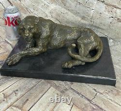 Superb Art Deco 100% Large Bronze Puma/leopard/ Jaguar/ Big Cat Sculpture Deco