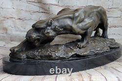 Superb Art Deco 100% Large Bronze Puma/leopard/ Jaguar/ Big Cat Sculpture Deco