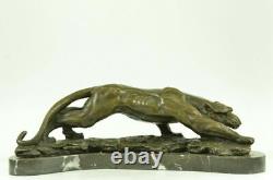 Superb Art Deco 100% Large Bronze Puma/leopard/ Jaguar/ Big Cat Sculpture Deco