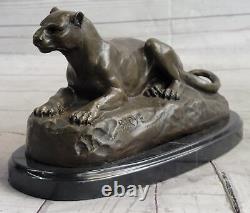 Superb Art Deco 100% Large Bronze Puma/leopard/ Jaguar/ Big Cat Sculpture Deco