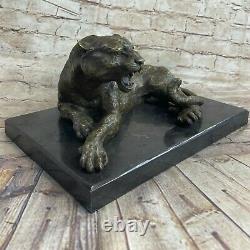 Superb Art Deco 100% Large Bronze Puma/leopard/ Jaguar/ Big Cat Sculpture Deco