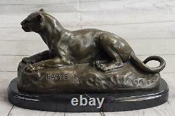 Superb Art Deco 100% Large Bronze Puma/leopard/ Jaguar/ Big Cat Sculpture Deco