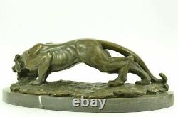 Superb Art Deco 100% Large Bronze Puma/leopard/ Jaguar/ Big Cat Sculpture Deco