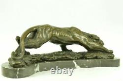 Superb Art Deco 100% Large Bronze Puma/leopard/ Jaguar/ Big Cat Sculpture Deco