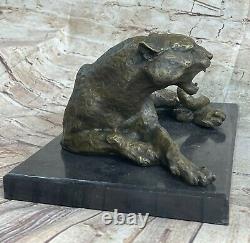 Superb Art Deco 100% Large Bronze Puma/leopard/ Jaguar/ Big Cat Sculpture Deco