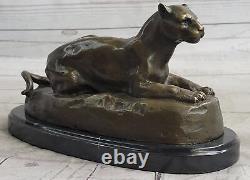 Superb Art Deco 100% Large Bronze Puma/leopard/ Jaguar/ Big Cat Sculpture Deco