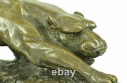 Superb Art Deco 100% Large Bronze Puma/leopard/ Jaguar/ Big Cat Sculpture Deco