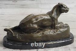 Superb Art Deco 100% Large Bronze Puma/leopard/ Jaguar/ Big Cat Sculpture Deco