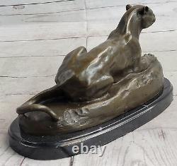 Superb Art Deco 100% Large Bronze Puma/leopard/ Jaguar/ Big Cat Sculpture Deco