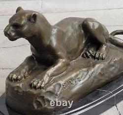 Superb Art Deco 100% Large Bronze Puma/leopard/ Jaguar/ Big Cat Sculpture Deco