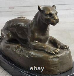 Superb Art Deco 100% Large Bronze Puma/leopard/ Jaguar/ Big Cat Sculpture Deco