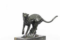 Superb Art Deco 100% Large Bronze Puma/leopard/ Jaguar/ Big Cat Sculpture Deco D