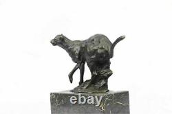 Superb Art Deco 100% Large Bronze Puma/leopard/ Jaguar/ Big Cat Sculpture Deco D