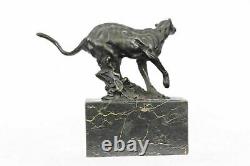 Superb Art Deco 100% Large Bronze Puma/leopard/ Jaguar/ Big Cat Sculpture Deco D