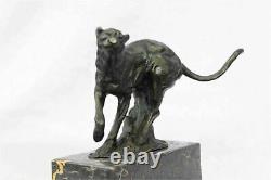 Superb Art Deco 100% Large Bronze Puma/leopard/ Jaguar/ Big Cat Sculpture Deco D