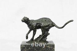 Superb Art Deco 100% Large Bronze Puma/leopard/ Jaguar/ Big Cat Sculpture Deco D