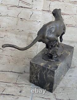Superb Art Deco 100% Large Bronze Puma/leopard/ Jaguar/ Big Cat Sculpture Sale