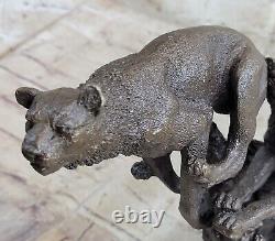 Superb Art Deco Large 100% Bronze Puma Leopard Jaguar Big Cat Sculpture Decor