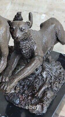 Superb Art Deco Large 100% Bronze Puma Leopard Jaguar Big Cat Sculpture Decor