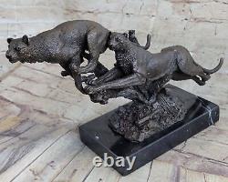 Superb Art Deco Large 100% Bronze Puma Leopard Jaguar Big Cat Sculpture Sale