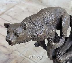 Superb Art Deco Large 100% Bronze Puma Leopard Jaguar Big Cat Sculpture Sale