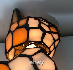 TIFFANY STYLE Stained Glass Bobble Head CAT LAMP Night Light with GREEN EYES 7 T