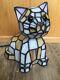 Tiffany Style Stained Glass Bobble Head Cat Lamp Night Light With Green Eyes
