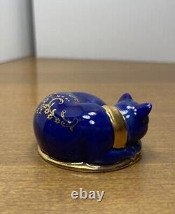 The Franklin Mint Curio Cabinet Cat Cobalt Blue And Gold Floral Sleeping Kitty